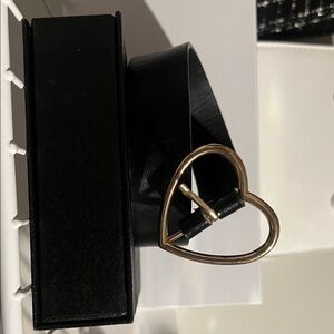 Elegant Black Belt with Gold Heart Buckle